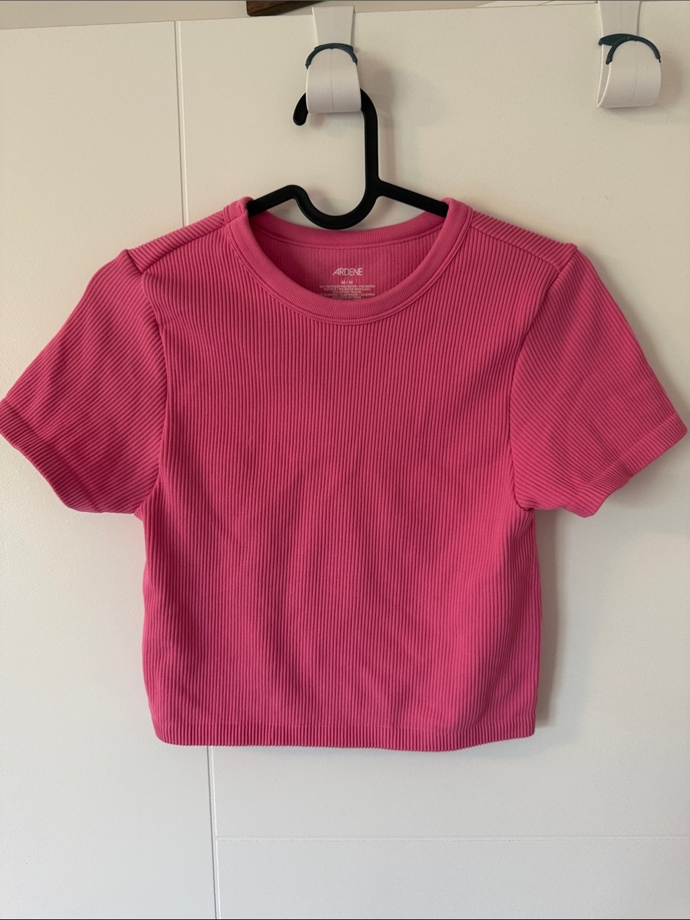 Ardene Hot Pink Ribbed Short Sleeve Crop Top- Size M
